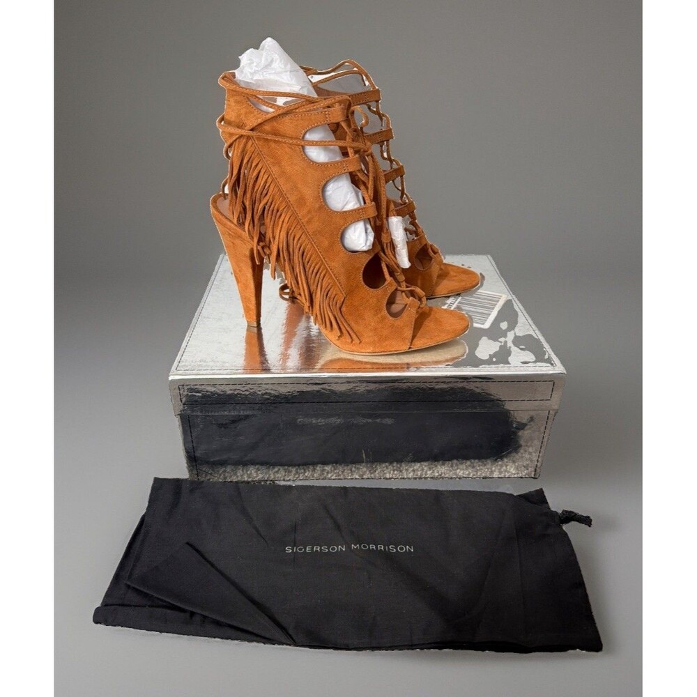 NIB Sigerson Morrison Marita Fringe Boho Dress Caged Heels Suede Sz 8